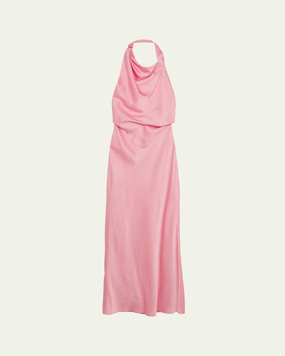 Reannon Draped Satin Halter Gown